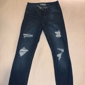 Dark Blue Ripped Rewash Jeans